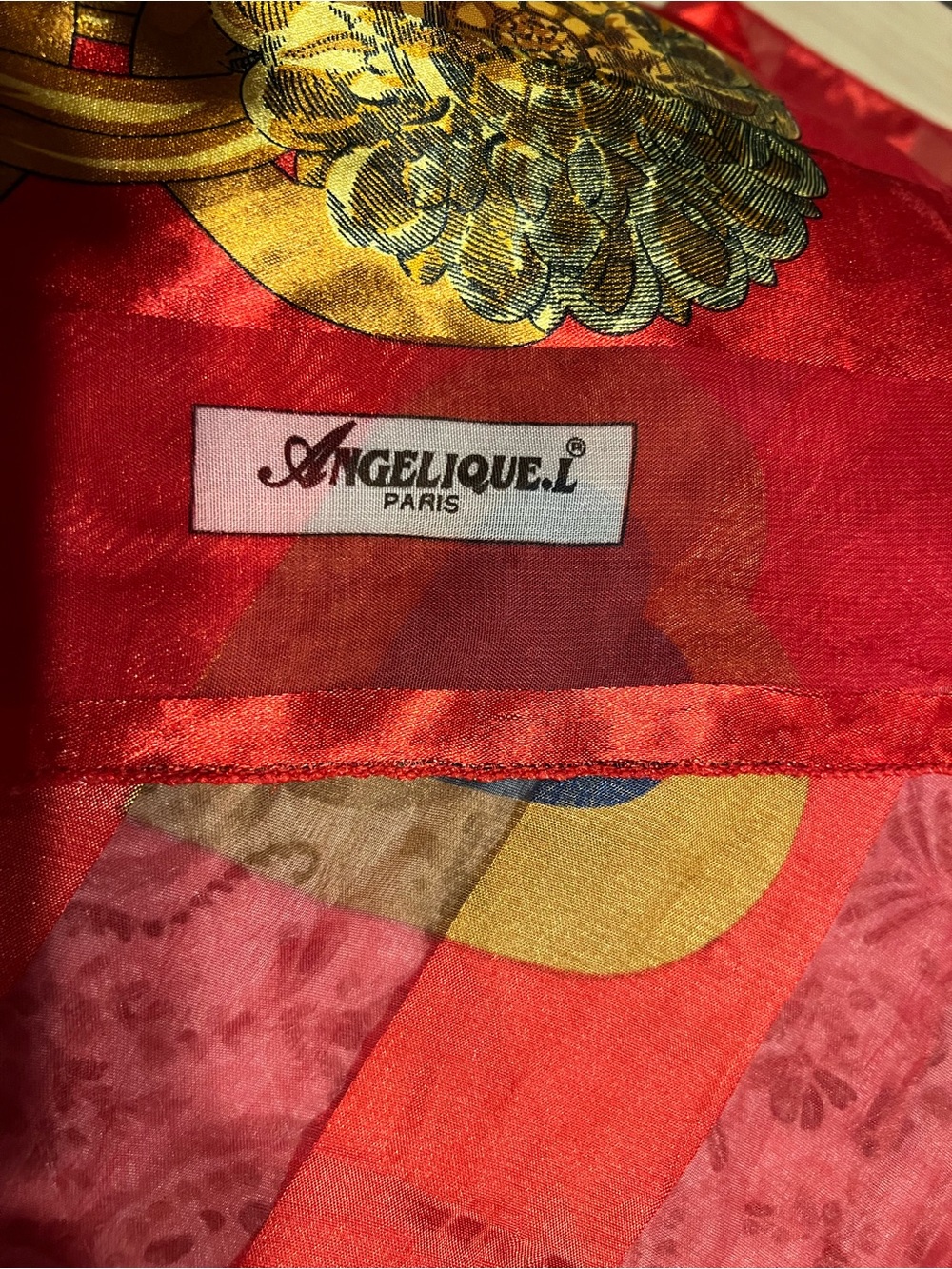 Angelique L of  Paris Red & Gold Silk Scarf